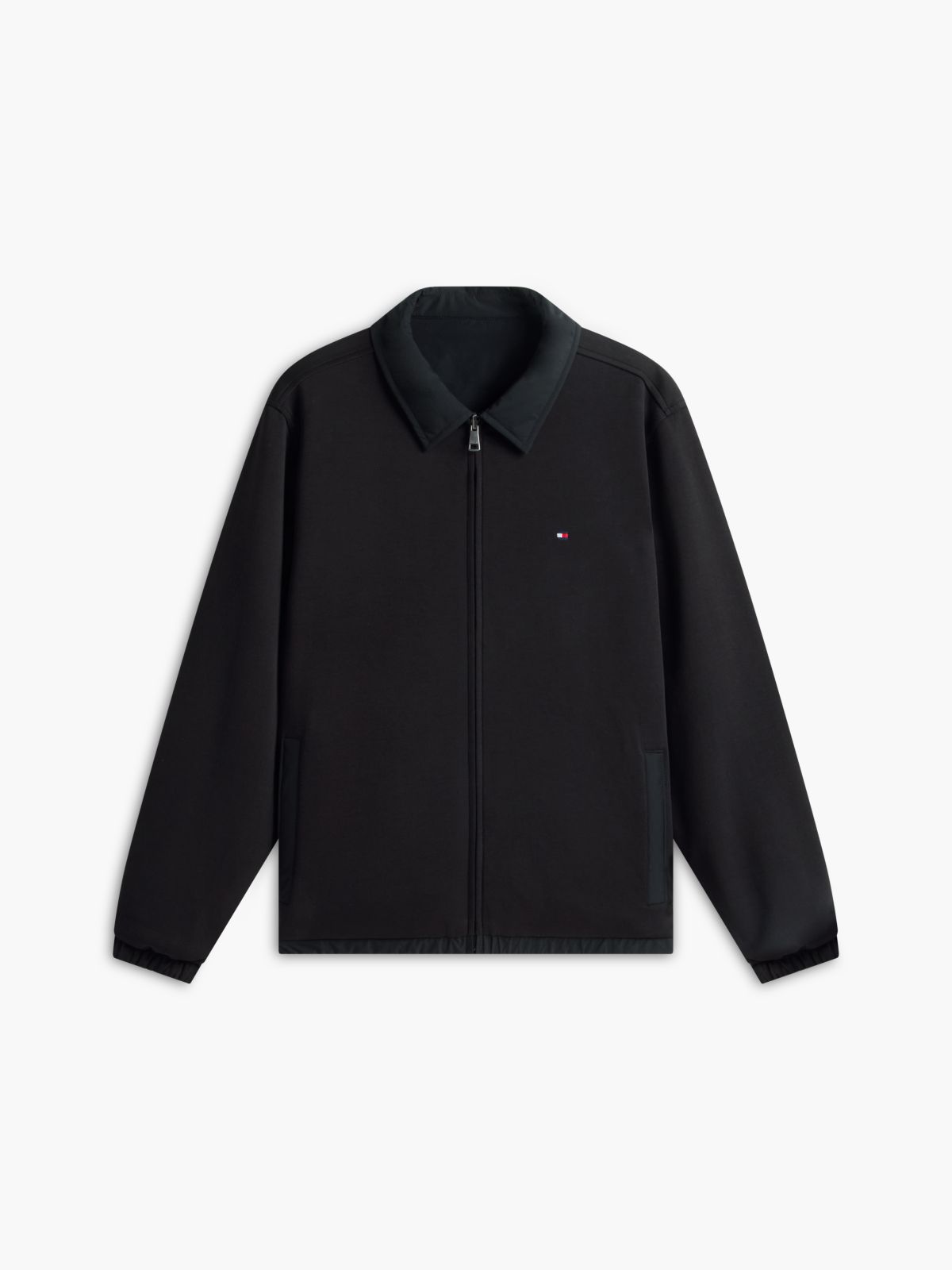 Mixed-Media Reversible Zip Jacket — Black