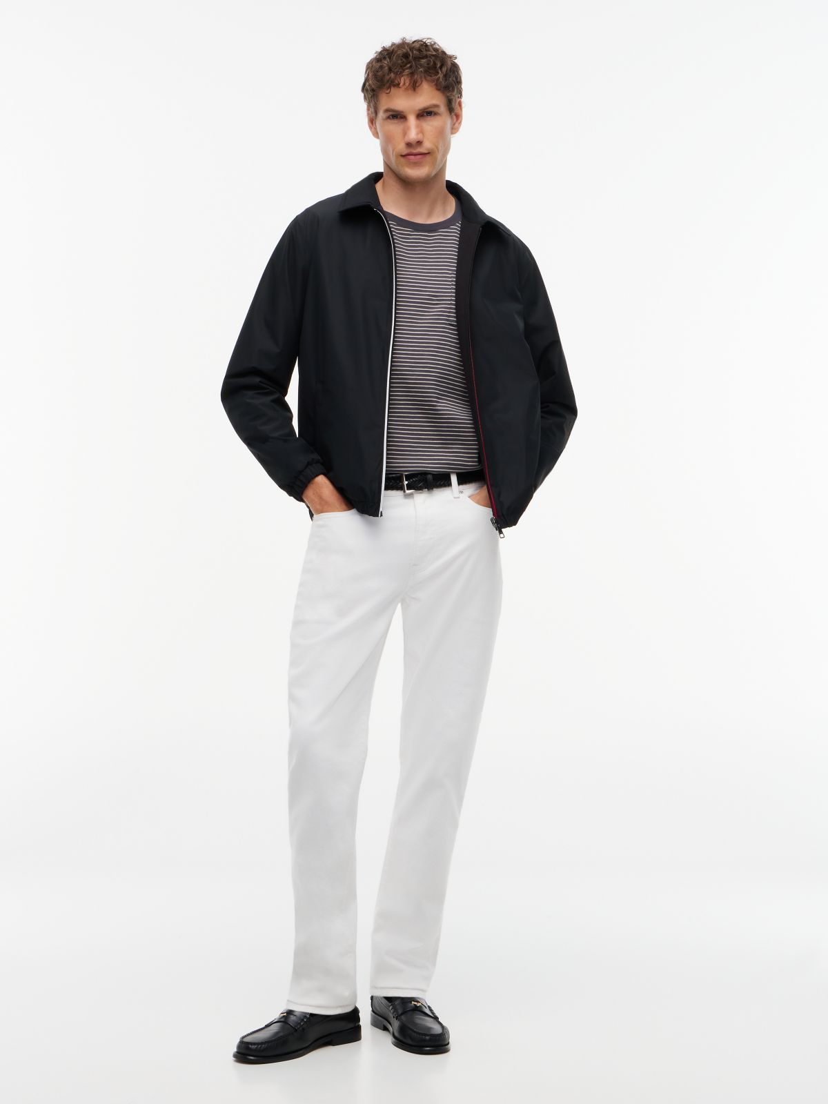 Mixed-Media Reversible Zip Jacket — Black