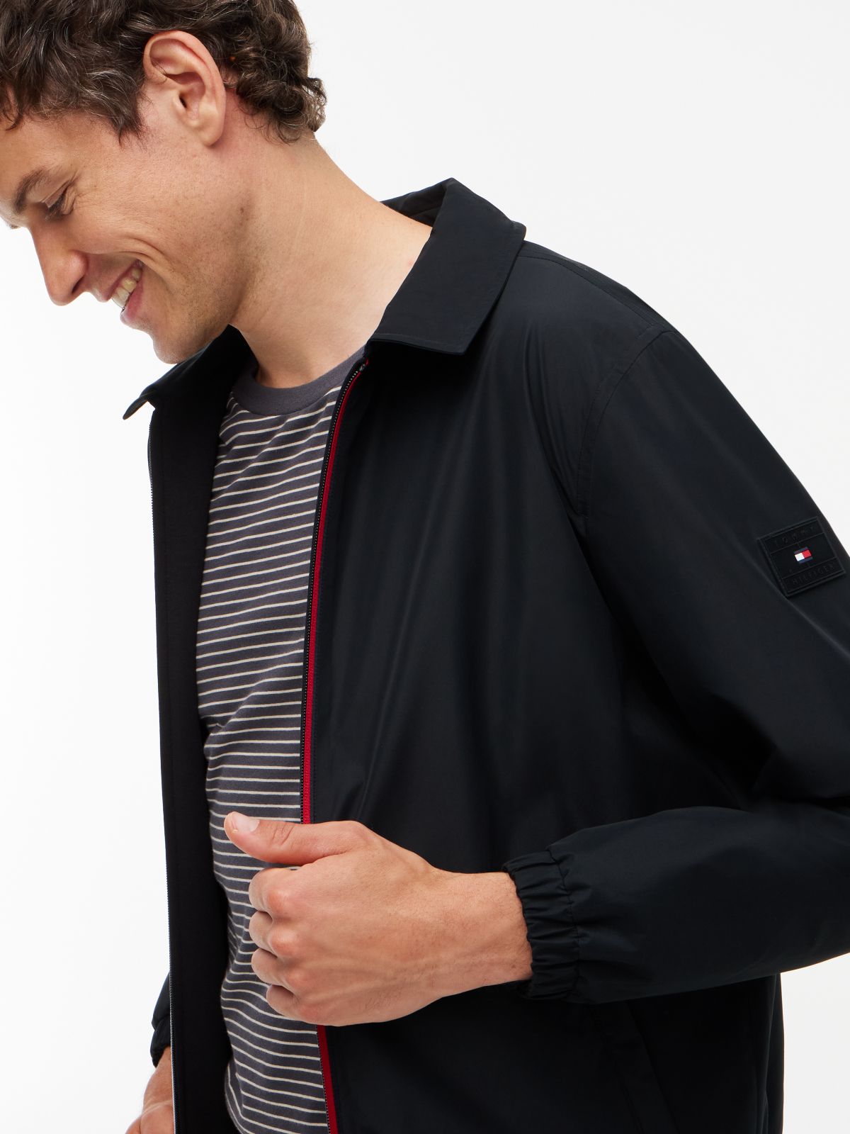 Mixed-Media Reversible Zip Jacket — Black