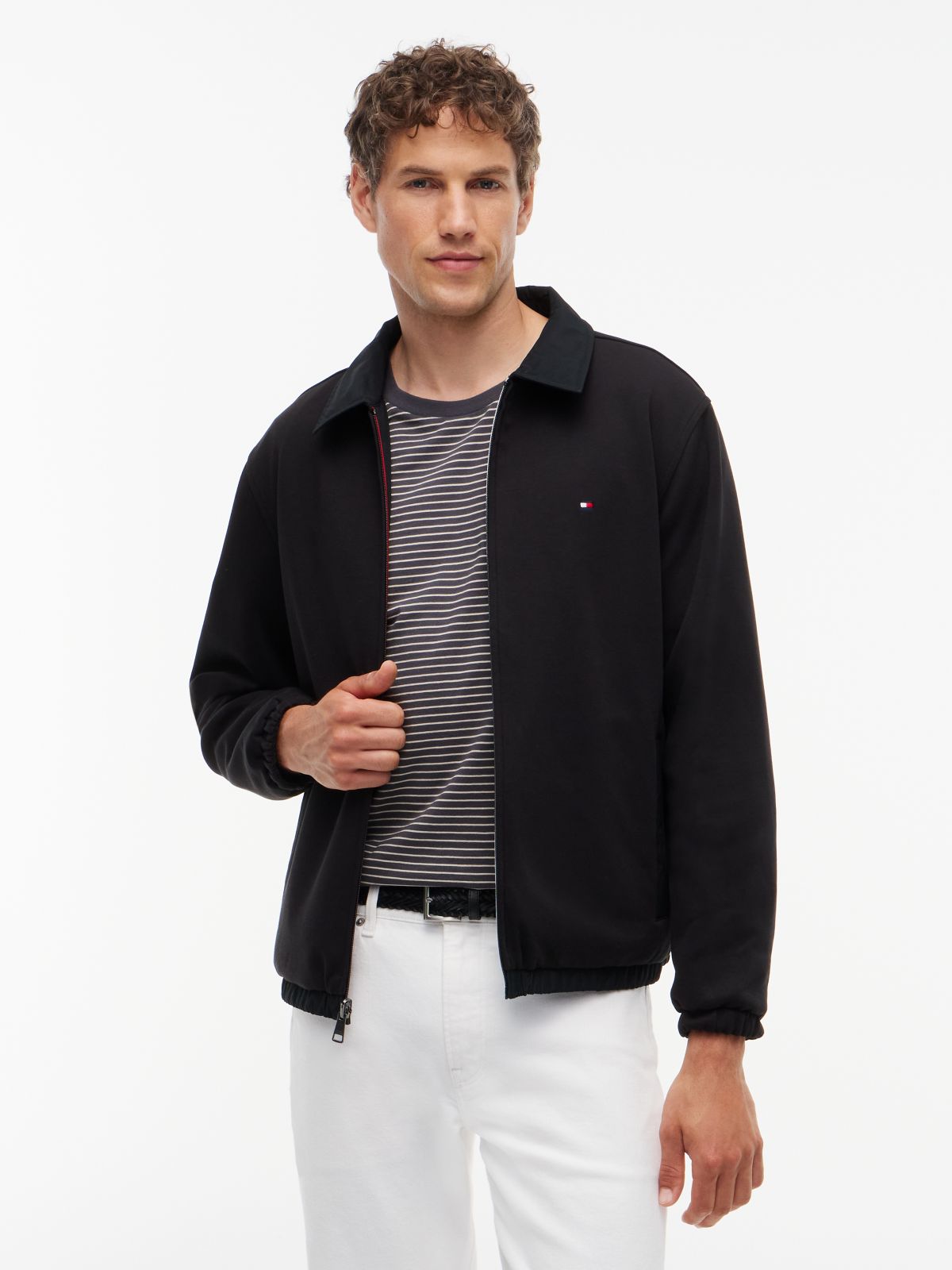 Mixed-Media Reversible Zip Jacket — Black
