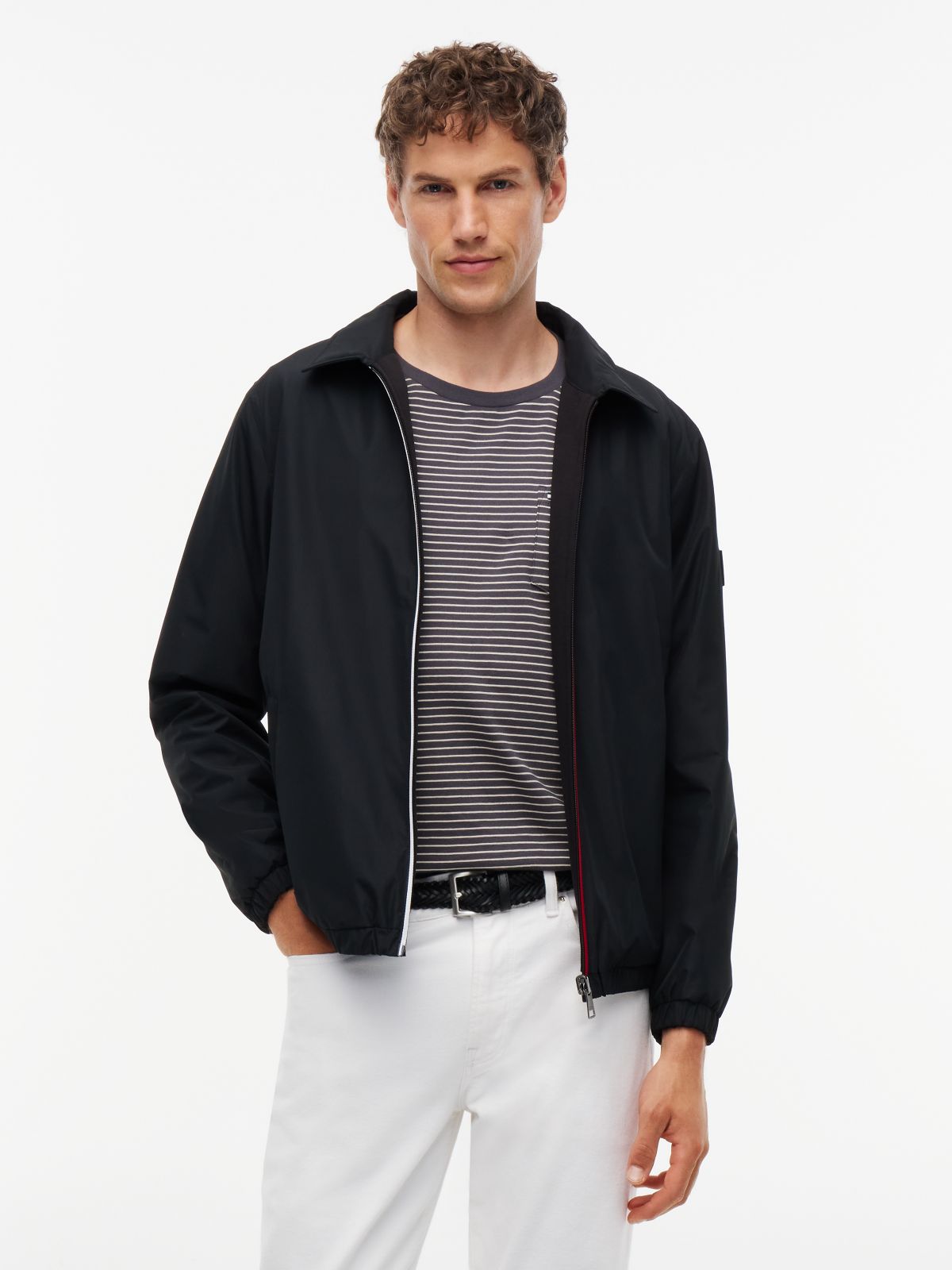 Mixed-Media Reversible Zip Jacket — Black