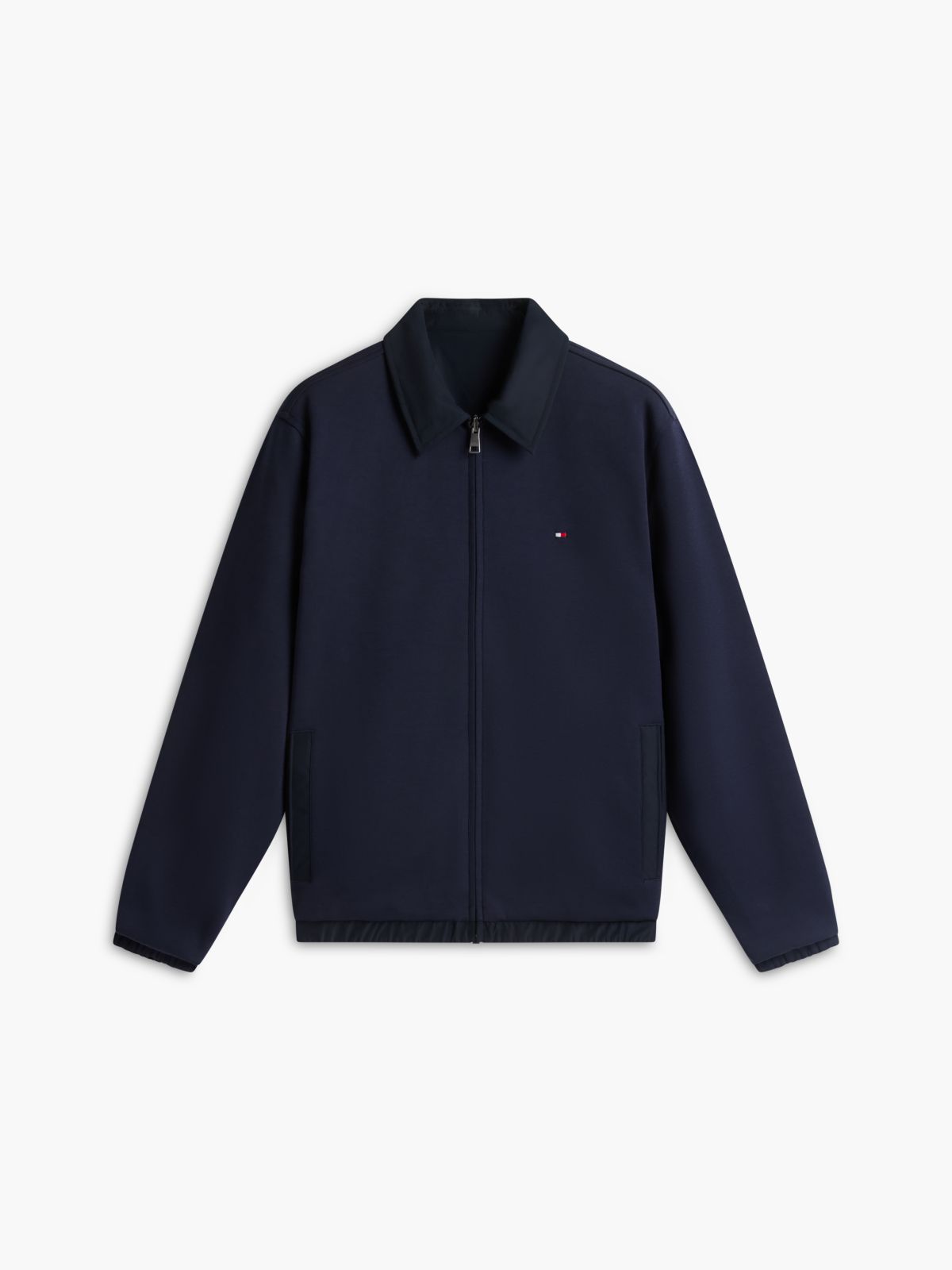 Mixed-Media Reversible Zip Jacket — Navy Blue
