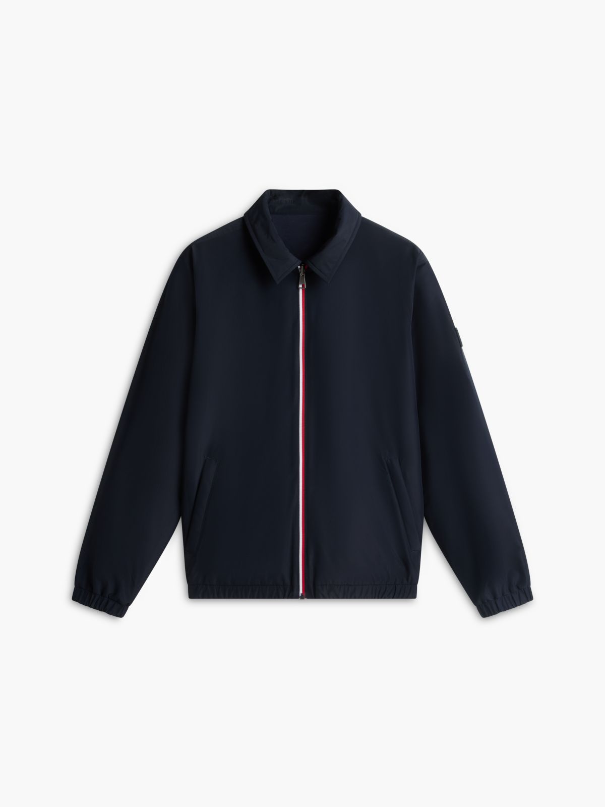 Mixed-Media Reversible Zip Jacket — Navy Blue