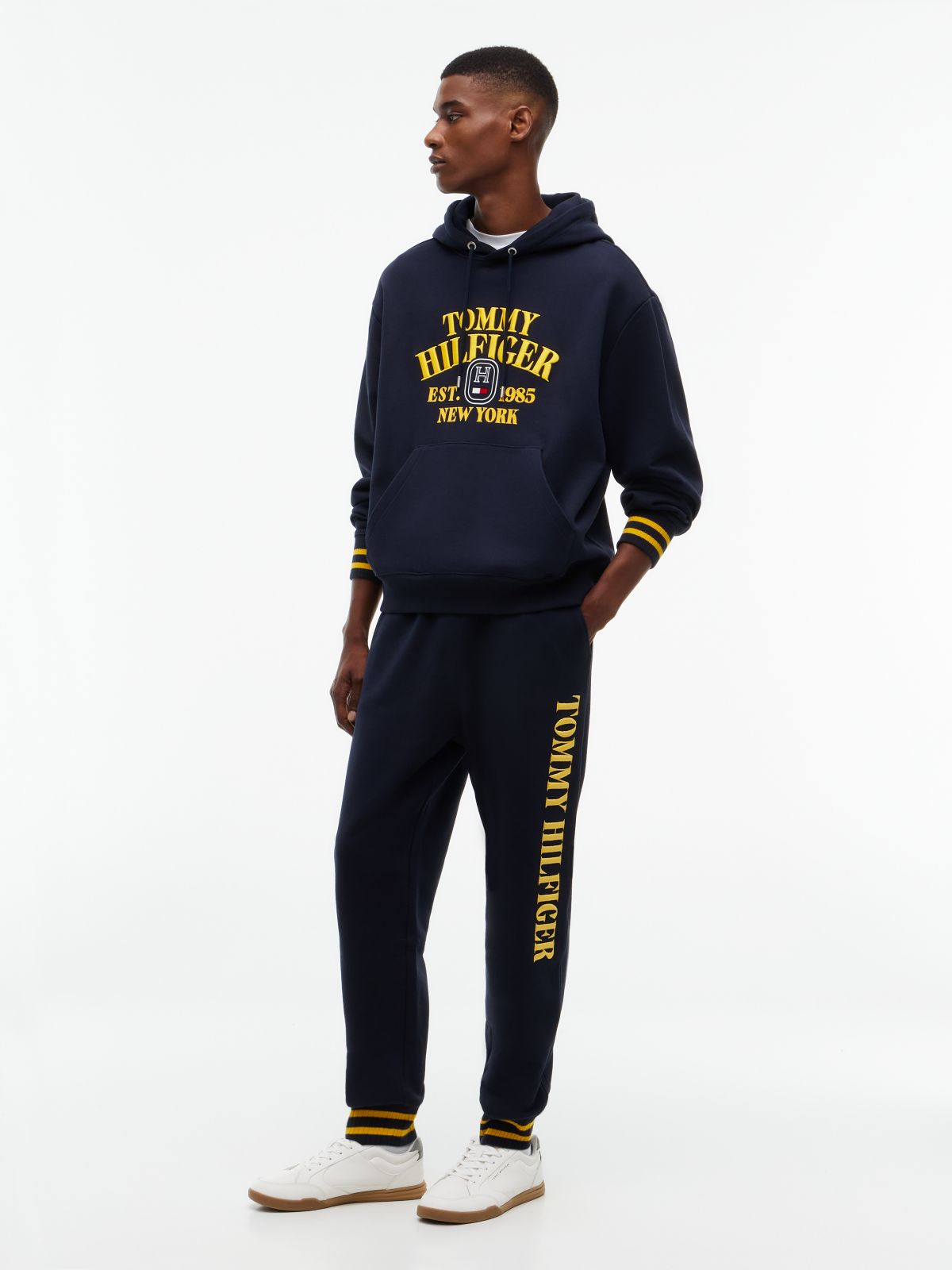 Relaxed Fit Embroidered Logo Hoodie — Navy Blue