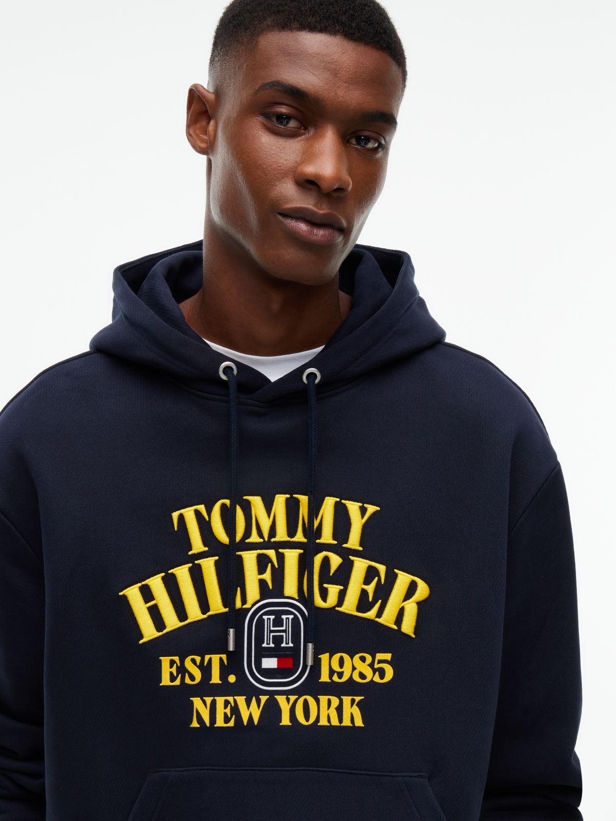 Relaxed Fit Embroidered Logo Hoodie — Navy Blue