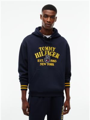 Relaxed Fit Embroidered Logo Hoodie, Navy Blue