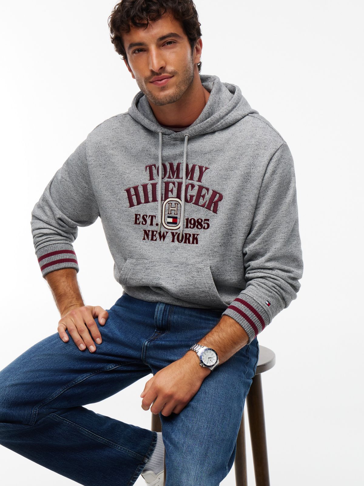 Relaxed Fit Embroidered Logo Hoodie — Grey Heather