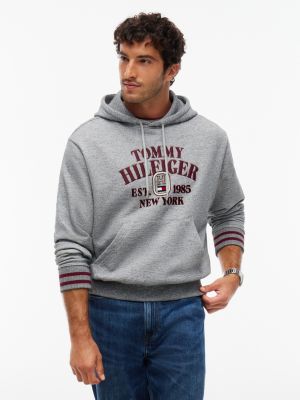 Relaxed Fit Embroidered Logo Hoodie, Grey Heather