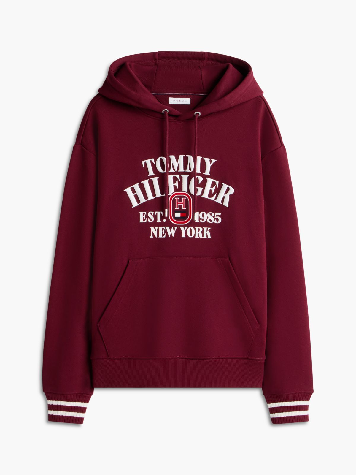 Relaxed Fit Embroidered Logo Hoodie — Burgundy