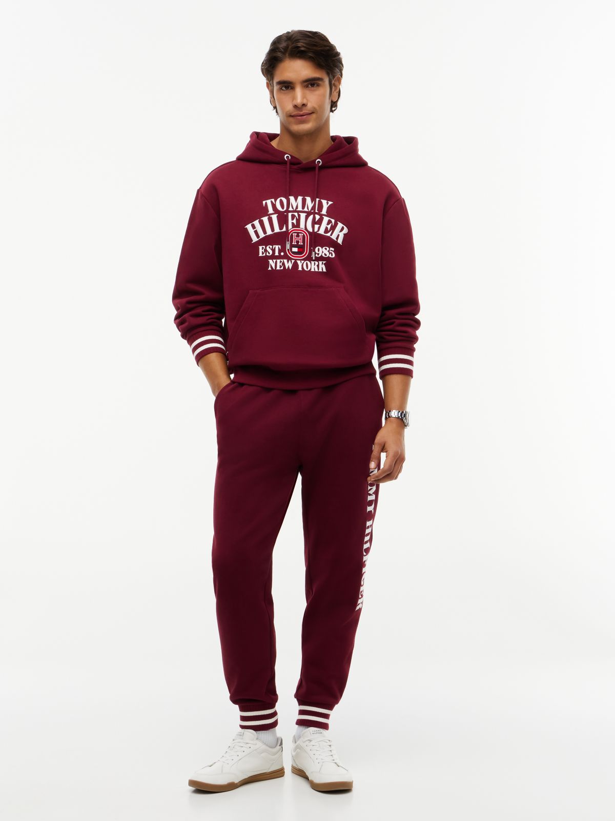 Relaxed Fit Embroidered Logo Hoodie — Burgundy