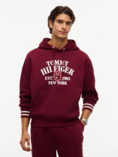 Relaxed Fit Embroidered Logo Hoodie — Burgundy 1