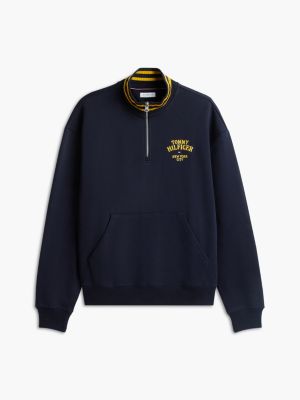 Мужская толстовка Tommy Hilfiger Embroidered Logo Quarter-Zip, цвет: Тёмно-синий — фото 5