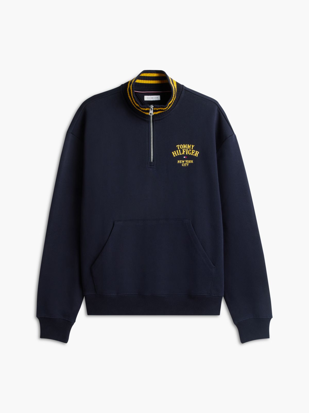 Embroidered Logo Quarter-Zip Sweatshirt — Navy Blue