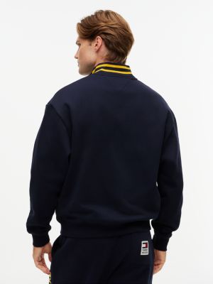 Мужская толстовка Tommy Hilfiger Embroidered Logo Quarter-Zip, цвет: Тёмно-синий — фото 4