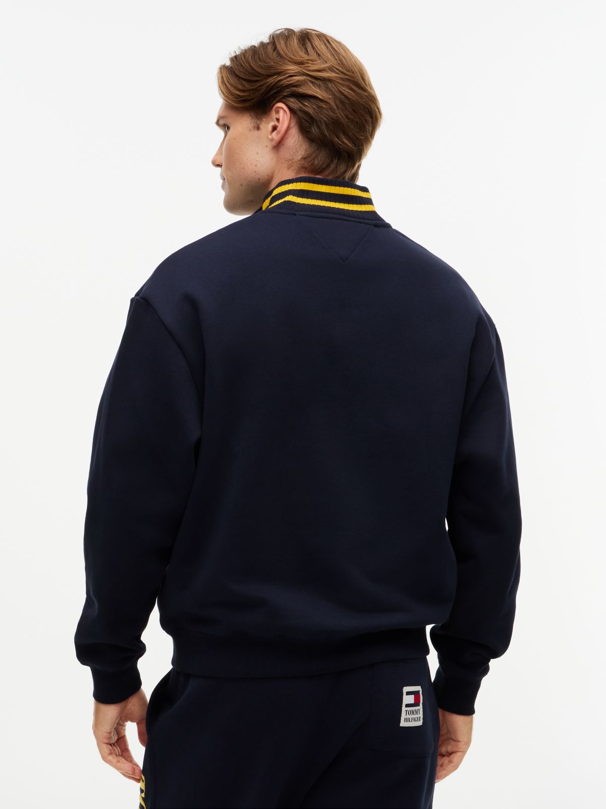 Embroidered Logo Quarter-Zip Sweatshirt — Navy Blue