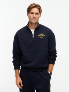 Embroidered Logo Quarter-Zip Sweatshirt — Navy Blue 1