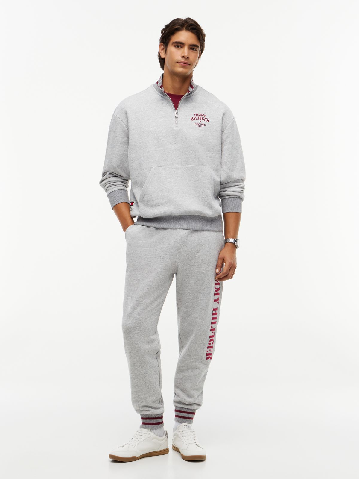Embroidered Logo Quarter-Zip Sweatshirt — Grey Heather