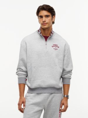 Embroidered Logo Quarter-Zip Sweatshirt, Grey Heather