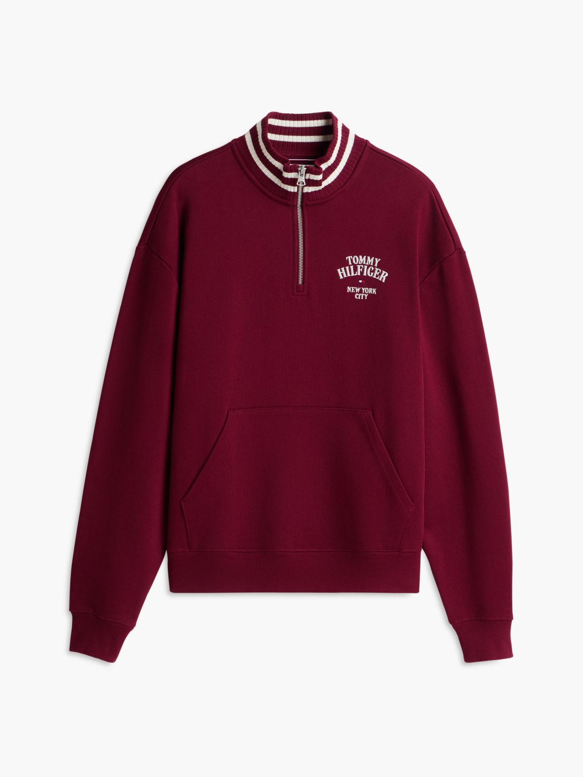 Embroidered Logo Quarter-Zip Sweatshirt — Burgundy