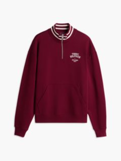 Embroidered Logo Quarter-Zip Sweatshirt — Burgundy 5