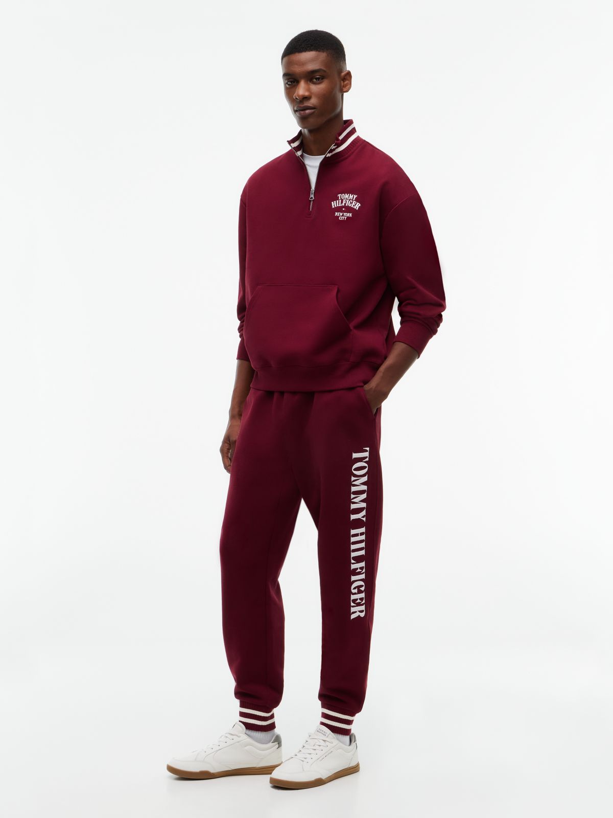 Embroidered Logo Quarter-Zip Sweatshirt — Burgundy