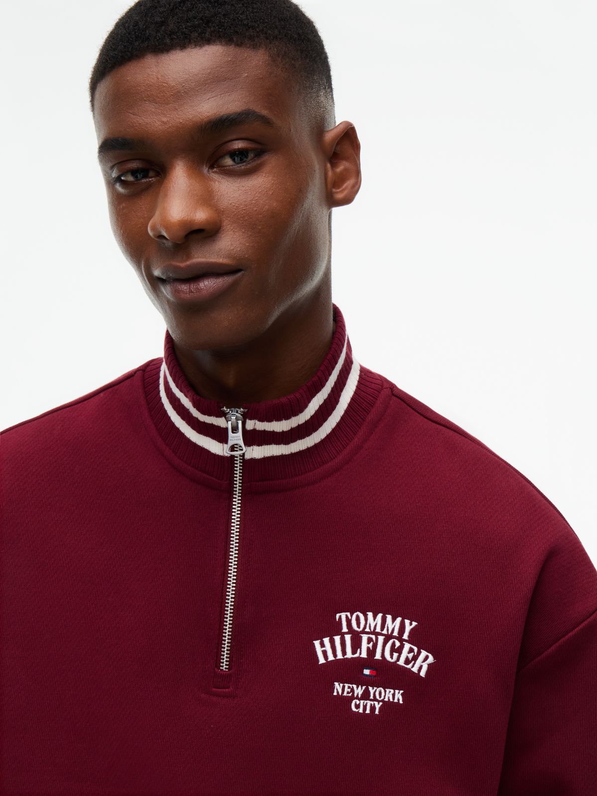 Embroidered Logo Quarter-Zip Sweatshirt — Burgundy