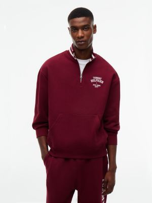 Embroidered Logo Quarter-Zip Sweatshirt, Burgundy