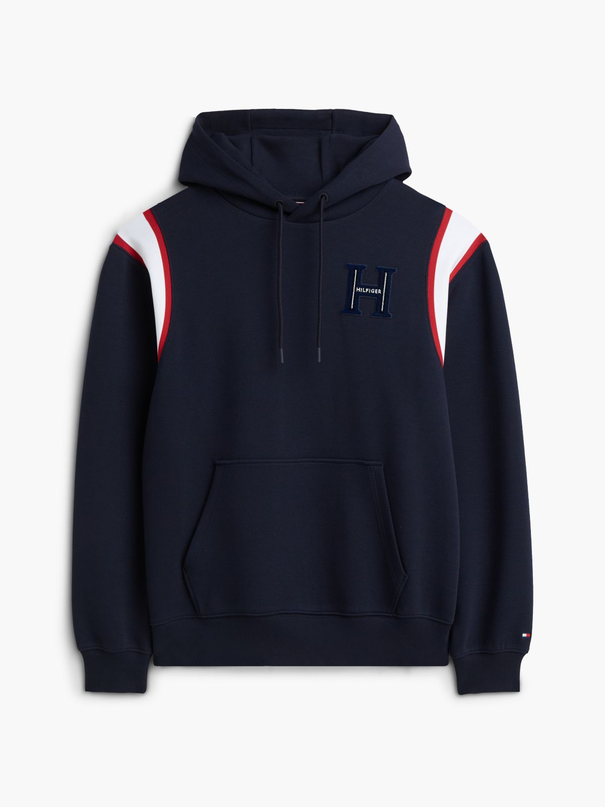 H-Logo Patch Pique Hoodie — Navy Blue