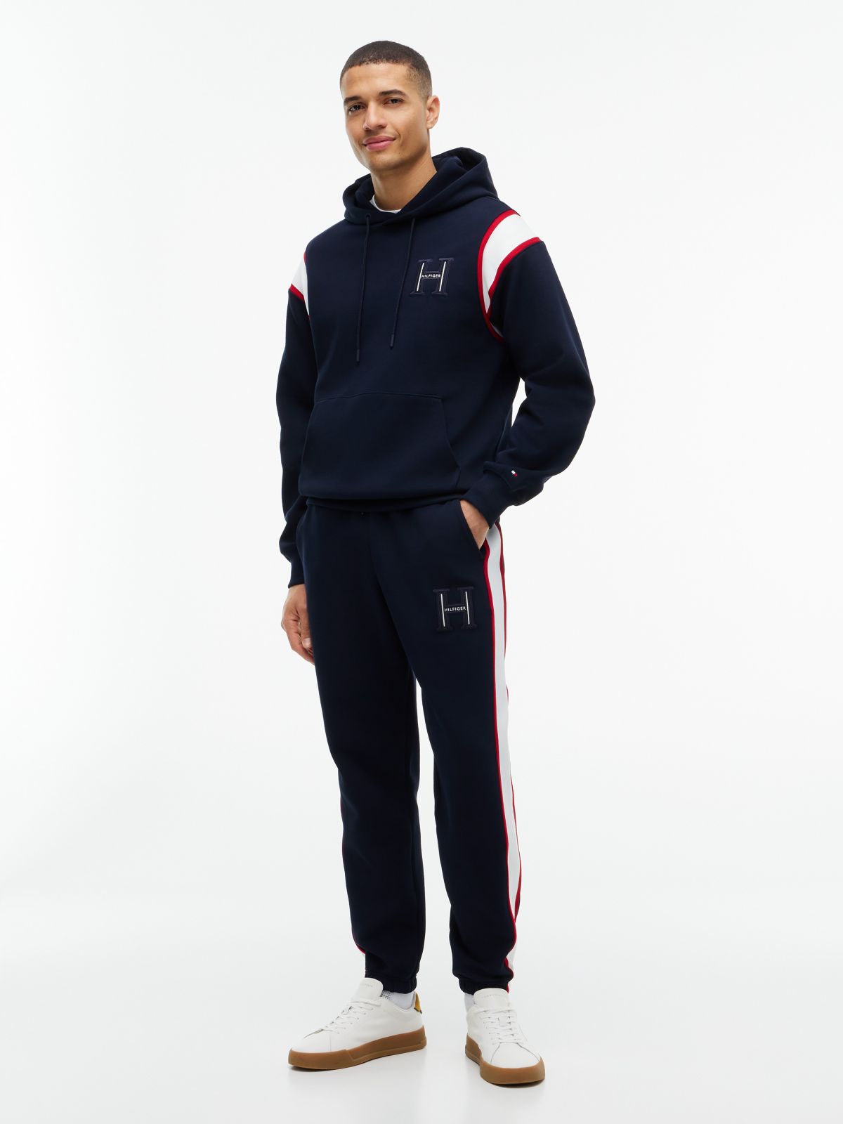 H-Logo Patch Pique Hoodie — Navy Blue