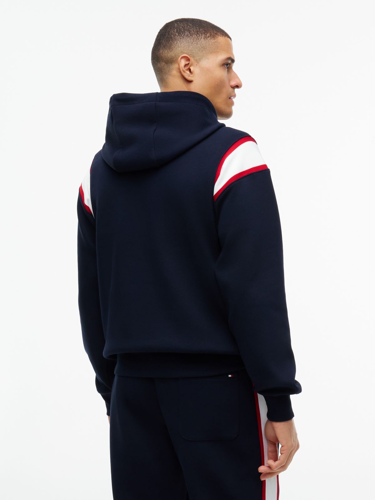 H-Logo Patch Pique Hoodie — Navy Blue