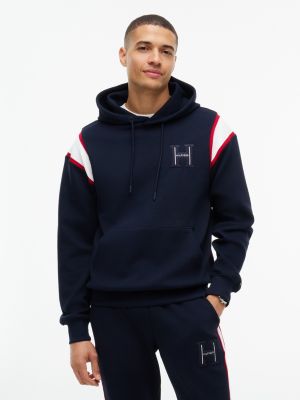 H-Logo Patch Pique Hoodie, Navy Blue