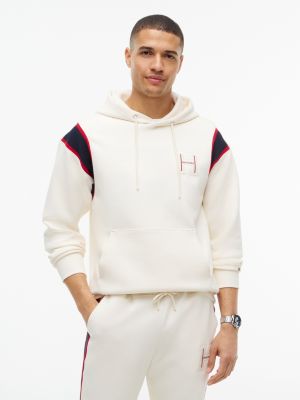 H-Logo Patch Pique Hoodie, Ivory Petal