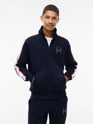H-Logo Patch Pique Zip Jacket, Navy Blue