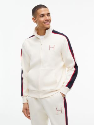 H-Logo Patch Pique Zip Jacket, Ivory Petal