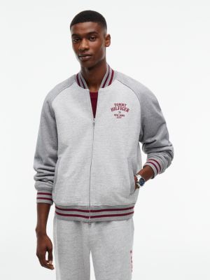 Padded Varsity Sweatshirt Bomber, Grey Heather