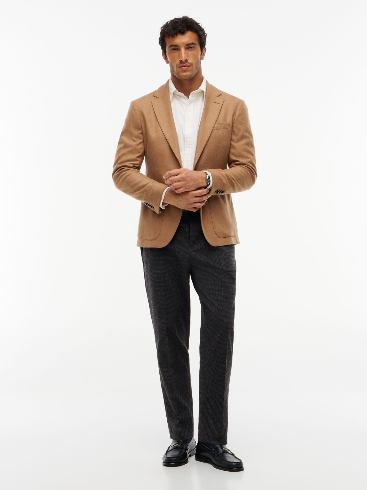 New York Label Houndstooth Tapered Pant — Dark Grey Heather