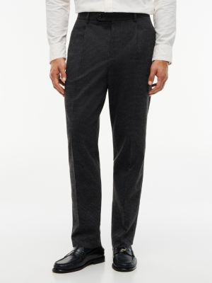 New York Label Houndstooth Tapered Pant, Dark Grey Heather