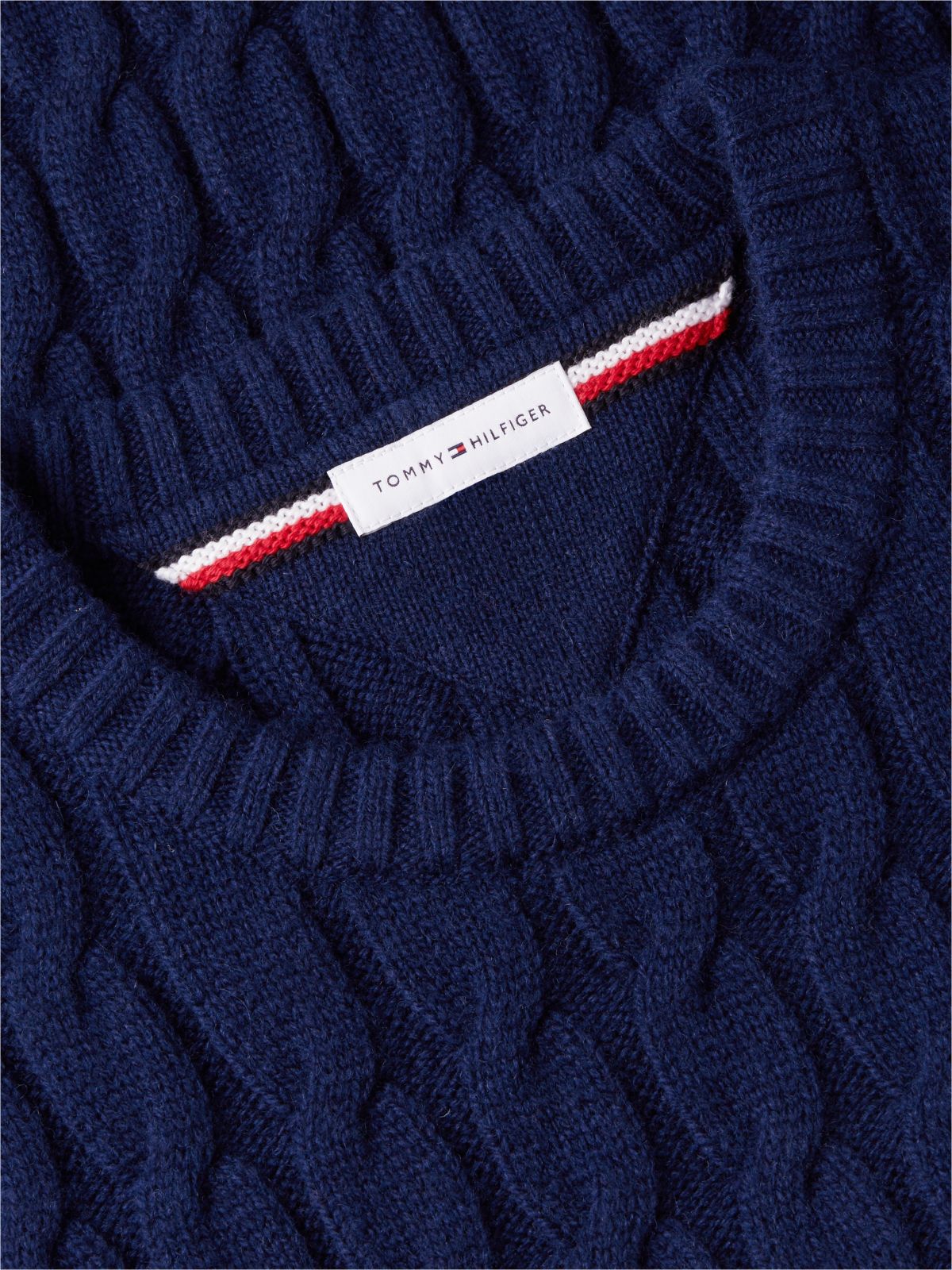 Crest Logo Cable Knit Wool-Blend Sweater — Carbon Navy