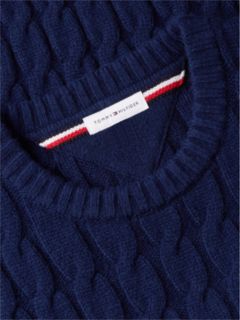 Crest Logo Cable Knit Wool-Blend Sweater — Carbon Navy 6