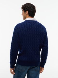 Crest Logo Cable Knit Wool-Blend Sweater — Carbon Navy 4
