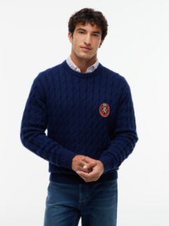 Crest Logo Cable Knit Wool-Blend Sweater — Carbon Navy 1