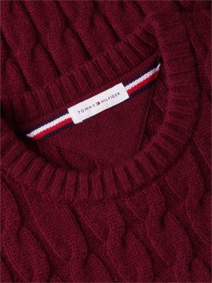 Мужской свитер Tommy Hilfiger Crest Logo Cable Knit Wool-Blend, цвет: Бордовый — фото 8