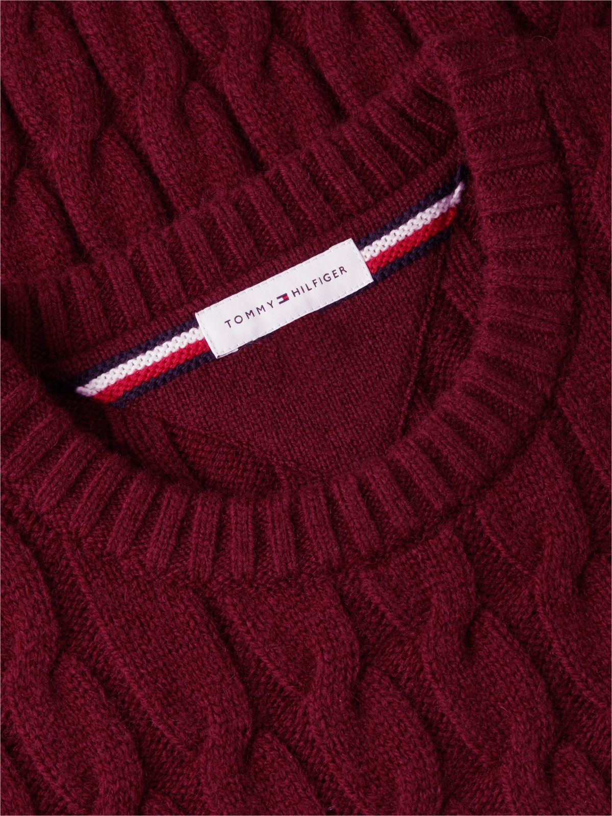 Crest Logo Cable Knit Wool-Blend Sweater — Burgundy