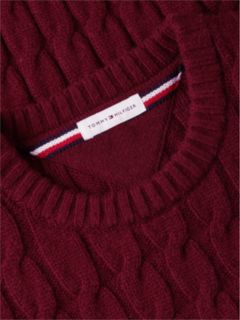Crest Logo Cable Knit Wool-Blend Sweater — Burgundy 8