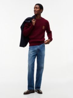 Crest Logo Cable Knit Wool-Blend Sweater — Burgundy 2