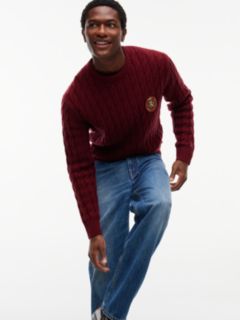 Crest Logo Cable Knit Wool-Blend Sweater — Burgundy 3