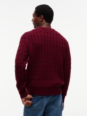 Мужской свитер Tommy Hilfiger Crest Logo Cable Knit Wool-Blend, цвет: Бордовый — фото 6