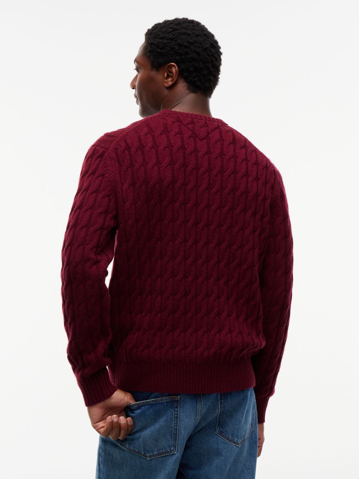 Crest Logo Cable Knit Wool-Blend Sweater — Burgundy