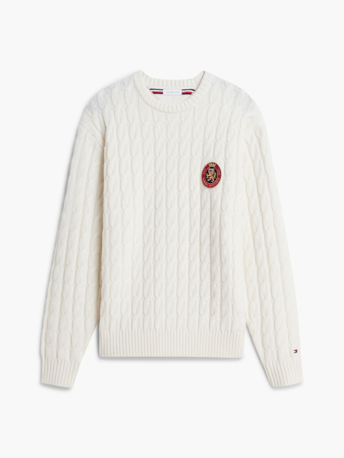 Crest Logo Cable Knit Wool-Blend Sweater — Ivory Petal
