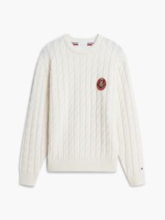 Crest Logo Cable Knit Wool-Blend Sweater — Ivory Petal 5